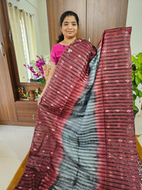 Bhagalpuri Silk Viscous Noil Saree - Grey with Dark Onion Pink