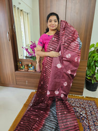 Bhagalpuri Silk Viscous Noil Saree - Grey with Dark Onion Pink