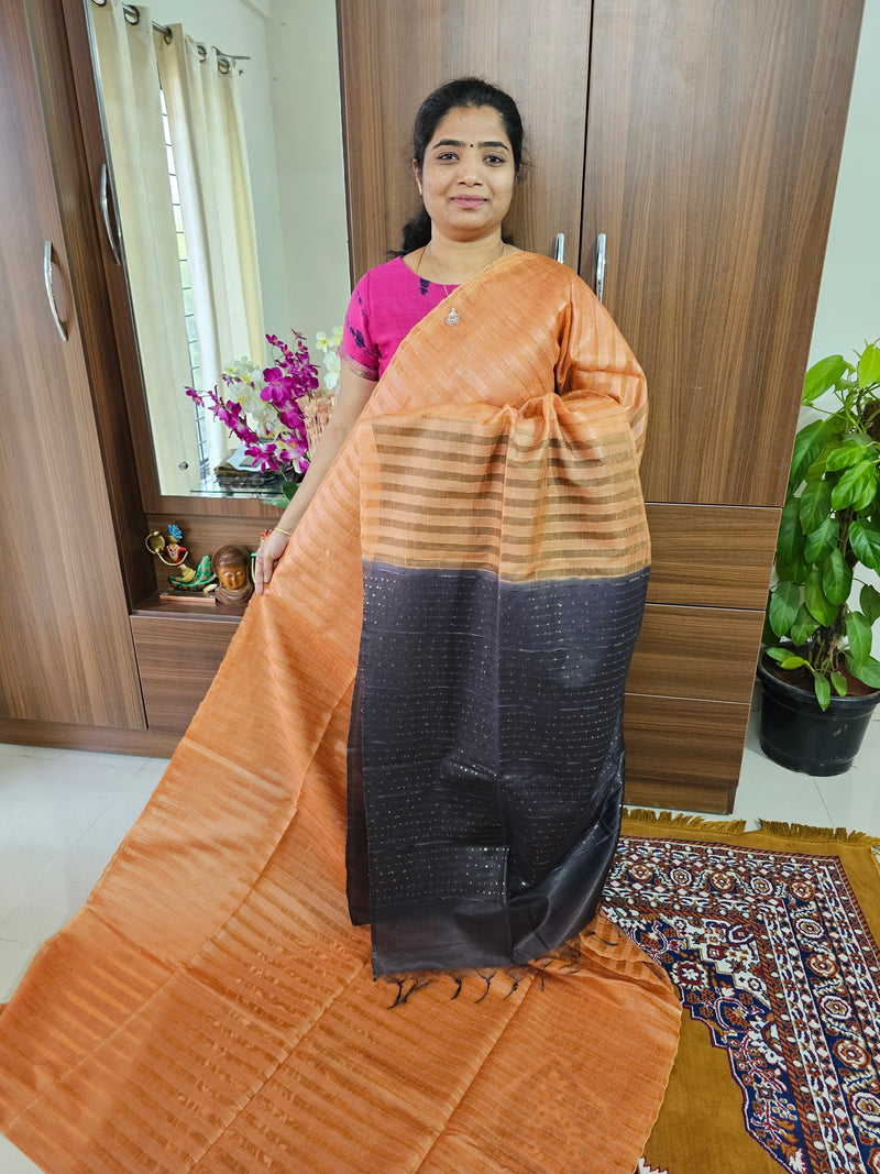 Bhagalpuri Silk Viscous Noil Saree - Brown with Dark Brown