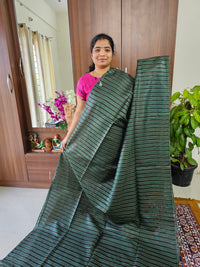 Bhagalpuri Silk Viscous Noil Saree - Green with Brown