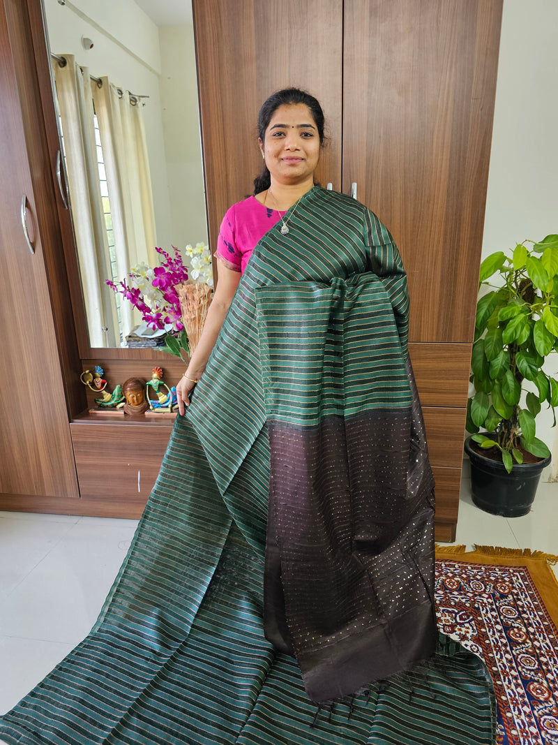 Bhagalpuri Silk Viscous Noil Saree - Green with Brown