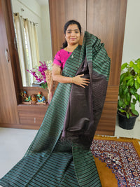 Bhagalpuri Silk Viscous Noil Saree - Green with Brown