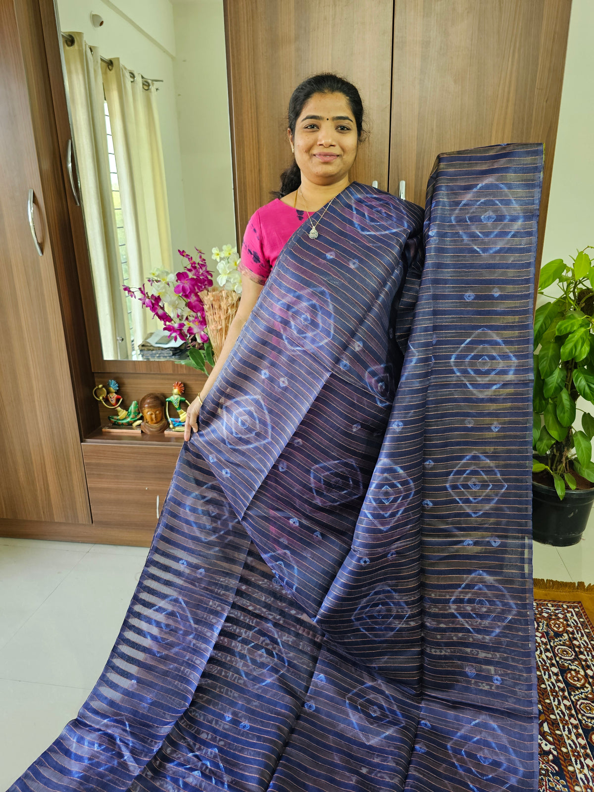 Bhagalpuri Silk Viscous Noil Saree - Violet with Yellowish Green