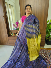 Bhagalpuri Silk Viscous Noil Saree - Violet with Yellowish Green