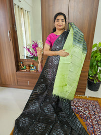 Bhagalpuri Silk Viscous Noil Saree - Dark Grey with Green