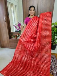 Bhagalpuri Silk Viscous Noil Saree - Red with Brown