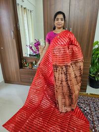 Bhagalpuri Silk Viscous Noil Saree - Red with Brown