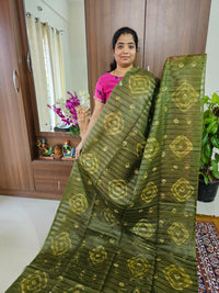 Bhagalpuri Silk Viscous Noil Saree - Green with Onion Pink