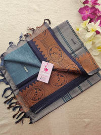 Bluish Grey with Grey Pallu Chinnalampattu Small Border Saree