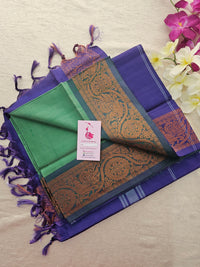 Green with Violet Pallu Chinnalampattu Small Border Saree