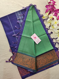 Green with Violet Pallu Chinnalampattu Small Border Saree