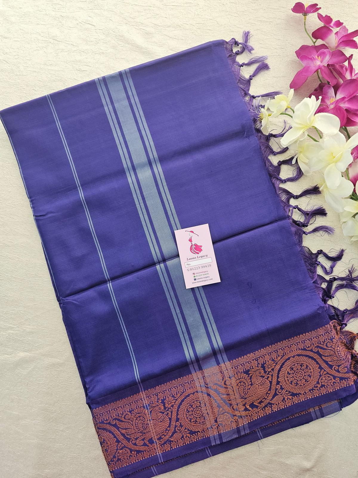 Green with Violet Pallu Chinnalampattu Small Border Saree