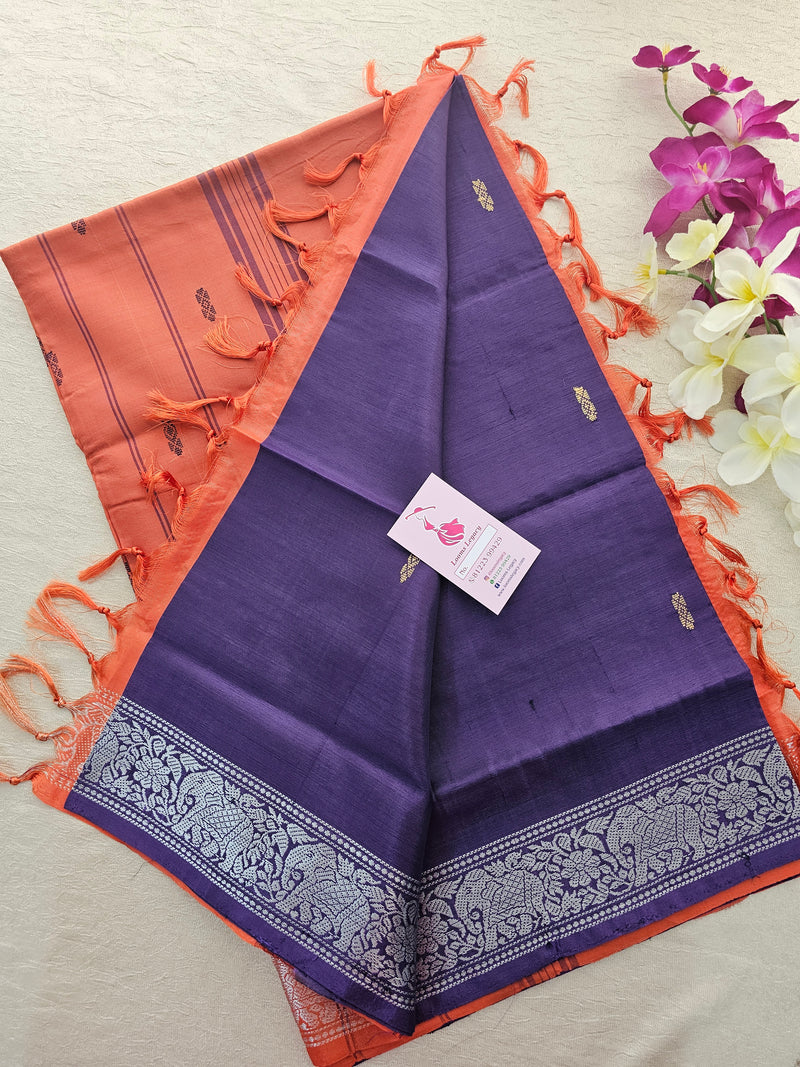 Purple with Orange Pallu Chinnalampattu Small Border Saree