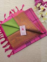 Green with Pink Pallu Chinnalampattu Small Border Saree