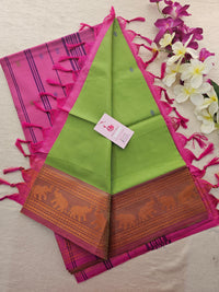 Green with Pink Pallu Chinnalampattu Small Border Saree