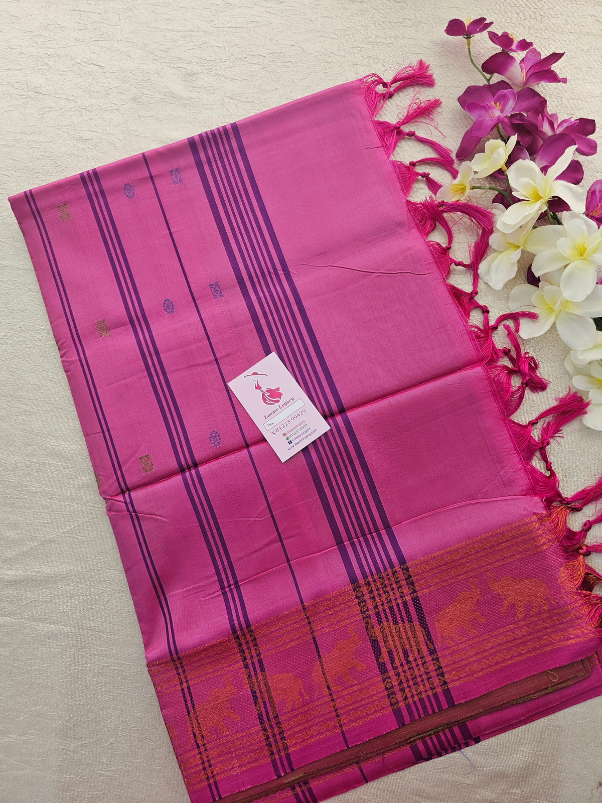 Green with Pink Pallu Chinnalampattu Small Border Saree