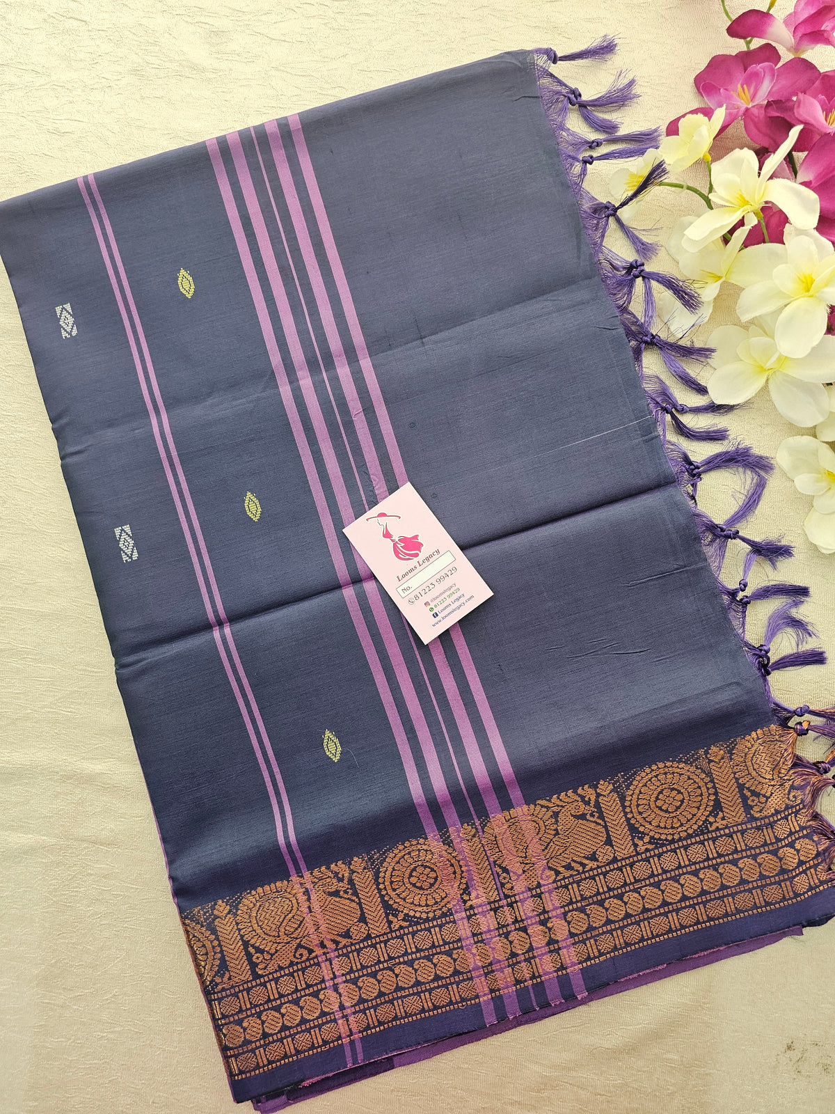 Pink with Dark Purple cum Blue Pallu Chinnalampattu Small Border Saree