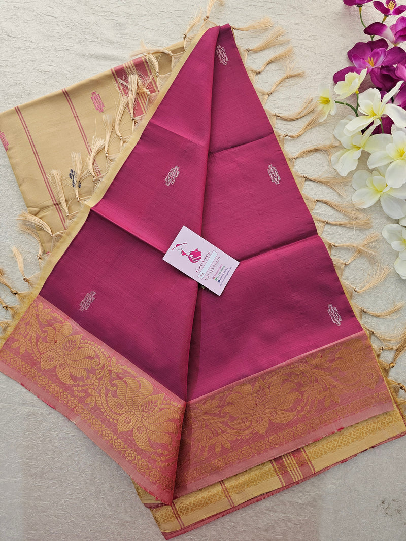 Maroon with Sandal Pallu Chinnalampattu Small Border Saree