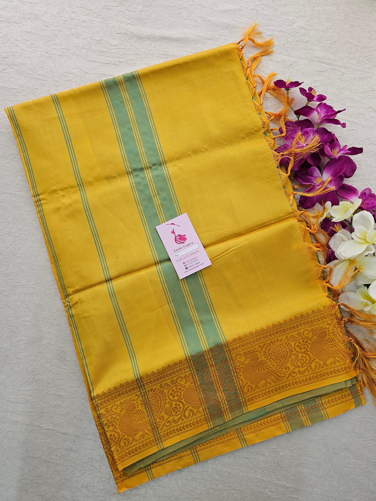 Blue with Yellow Pallu Chinnalampattu Small Border Saree