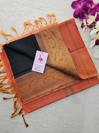 Black with Orange Pallu Chinnalampattu Small Border Saree