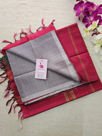 Grey with Maroon Pallu Chinnalampattu Korvai Border Saree