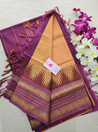 Light Yellow cum Orange with Magenta Pink Pallu Chinnalampattu Korvai Border Saree