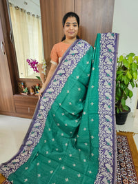 Semi Ghicha Floral Printed Saree -Sea Green with Purple