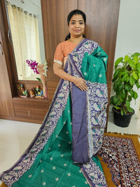 Semi Ghicha Floral Printed Saree -Sea Green with Purple