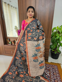 Semi Ghicha Floral Printed Saree - Grey with Brown