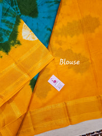 Madurai Sungadi Cotton Saree with Small Borders - Sky Blue with Yellow