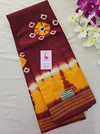 Madurai Sungadi Cotton Saree with Small Borders - Maroon with Yellow