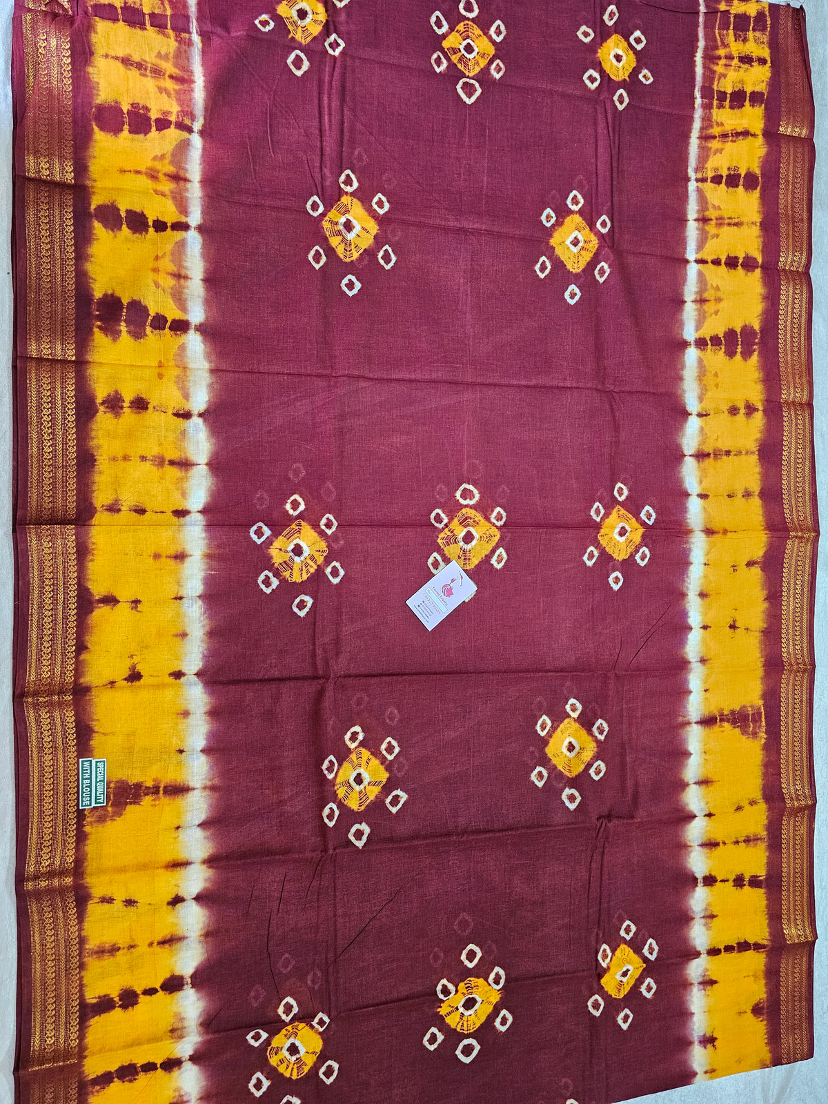 Madurai Sungadi Cotton Saree with Small Borders - Maroon with Yellow