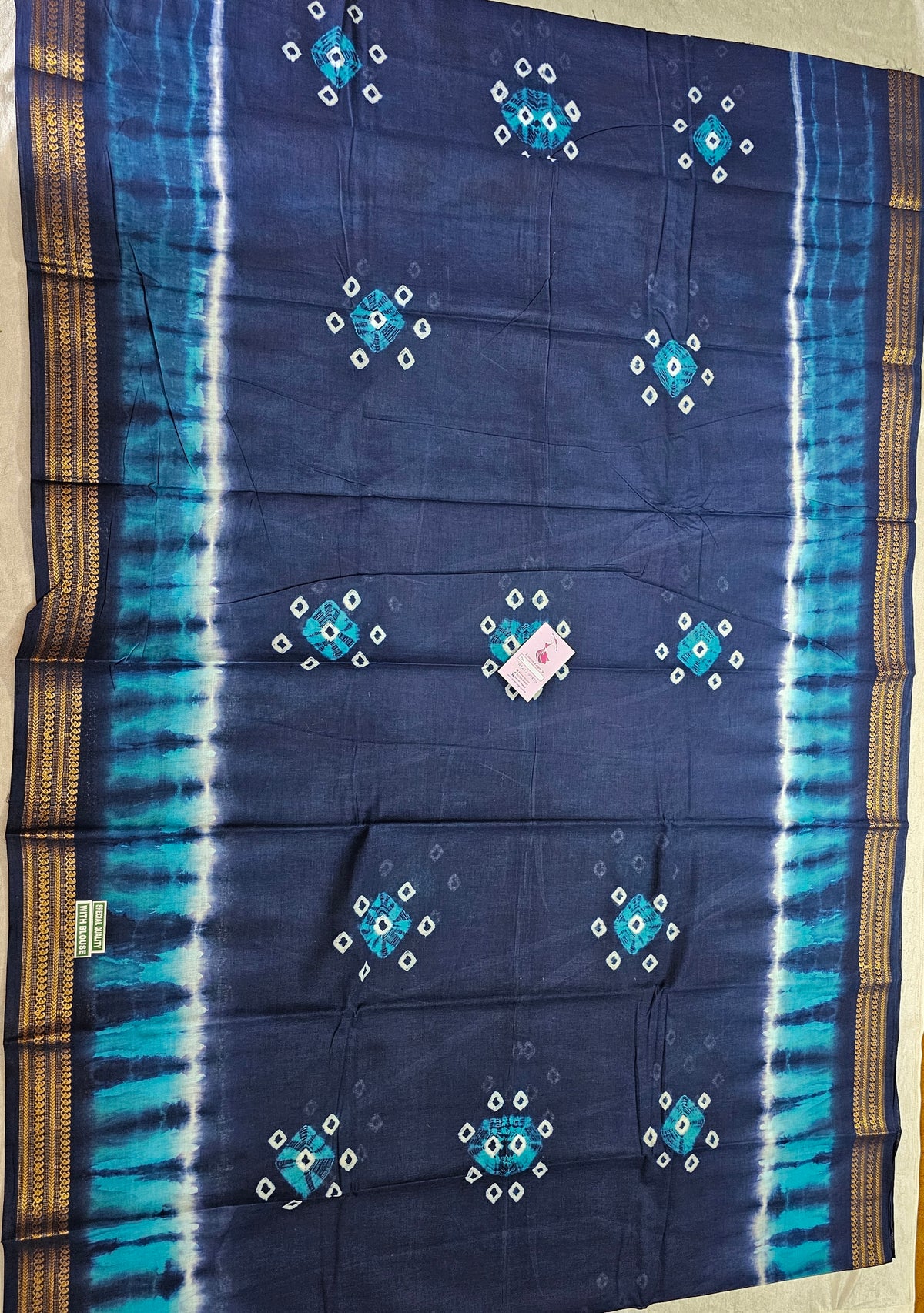 Madurai Sungadi Cotton Saree with Small Borders - Navy Blue with Sky Blue