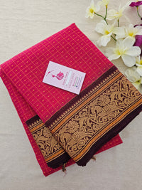 Pink with Purple Lakshadeepam Pattern Kanchi Cotton Sarees