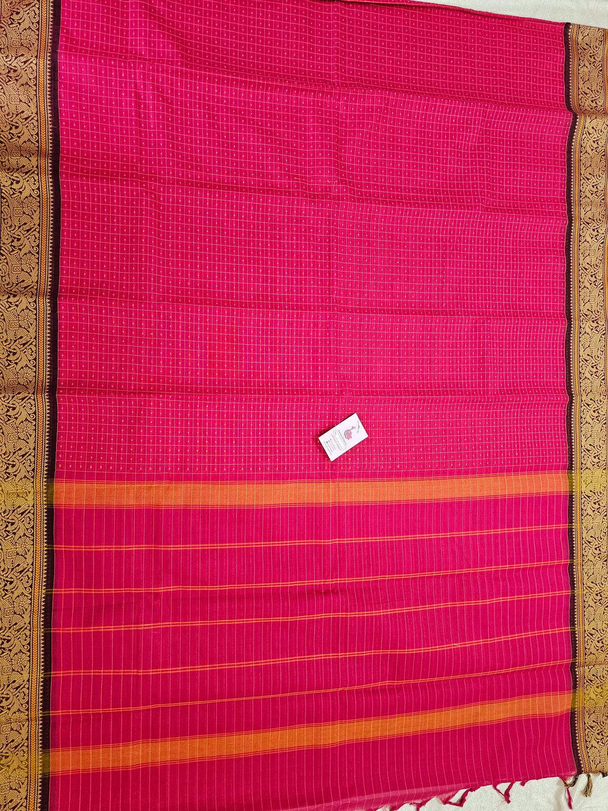 Pink with Purple Lakshadeepam Pattern Kanchi Cotton Sarees