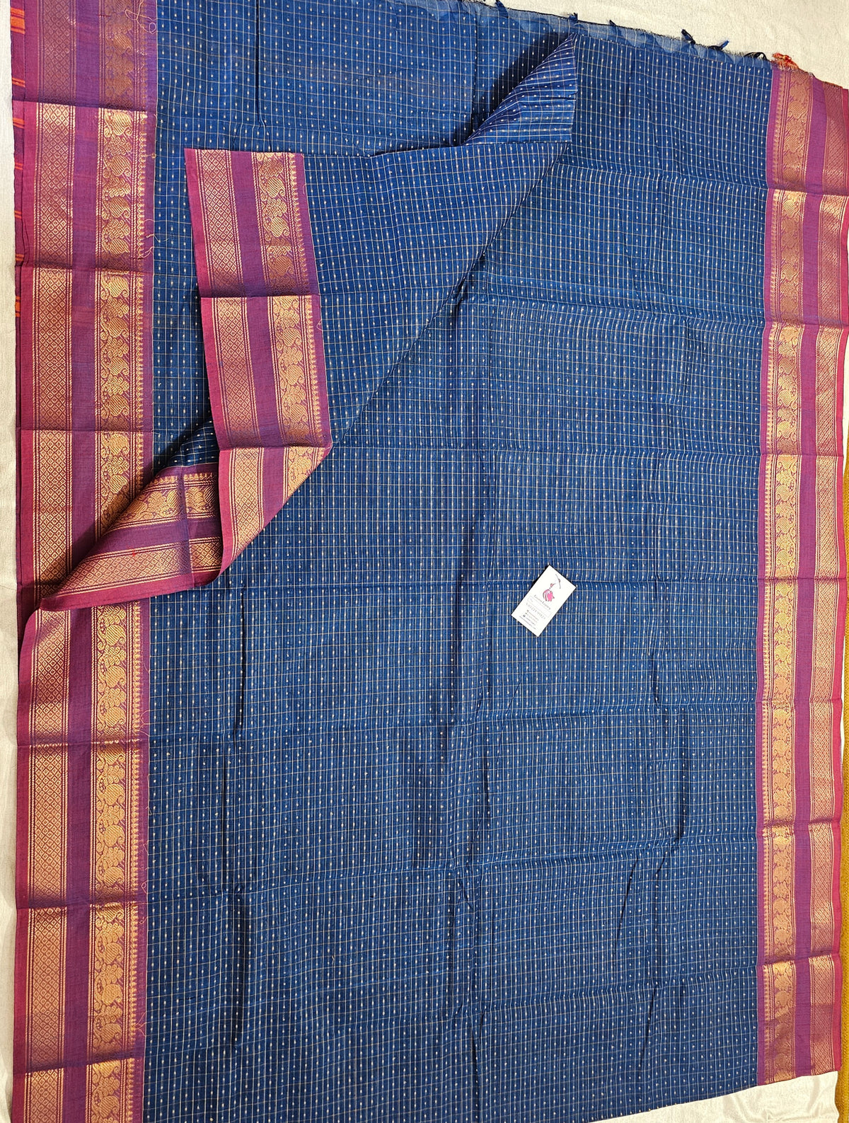 Peacock Blue with Maroon Lakshadeepam Pattern Kanchi Cotton Sarees