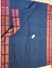 Peacock Blue with Maroon Lakshadeepam Pattern Kanchi Cotton Sarees