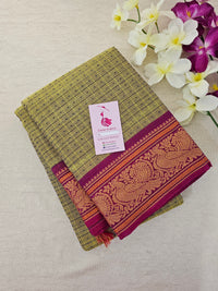 Lime Green with Pink Lakshadeepam Pattern Kanchi Cotton Sarees