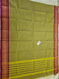 Lime Green with Pink Lakshadeepam Pattern Kanchi Cotton Sarees