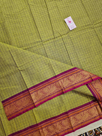 Lime Green with Pink Lakshadeepam Pattern Kanchi Cotton Sarees