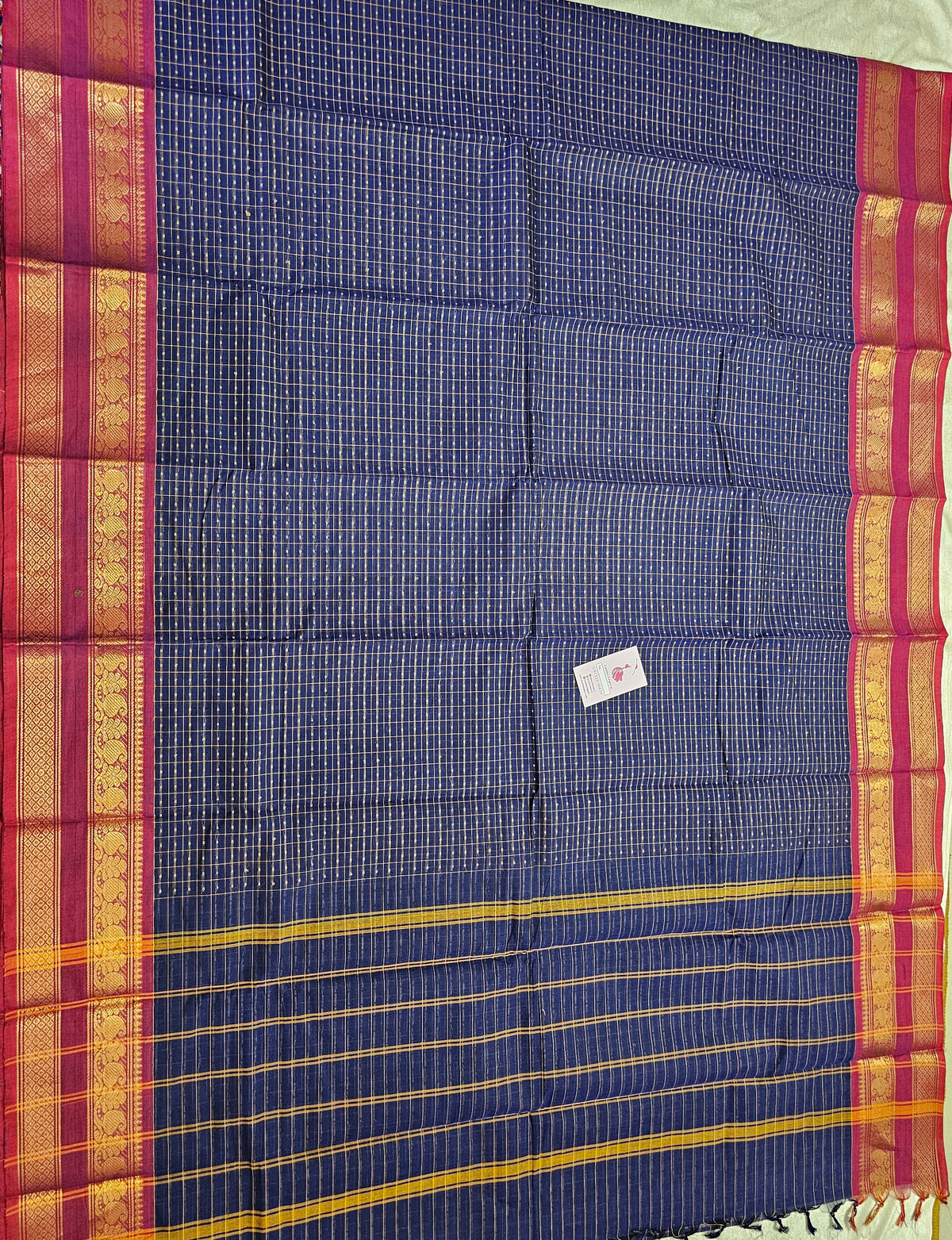 Blue with Maroon Lakshadeepam Pattern Kanchi Cotton Sarees