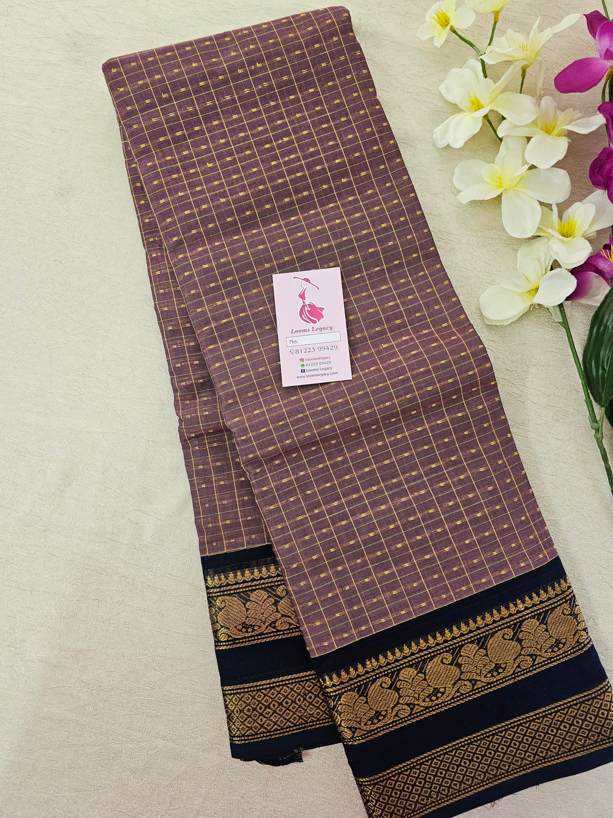 Dark Purple with Navy Blue Lakshadeepam Pattern Kanchi Cotton Sarees