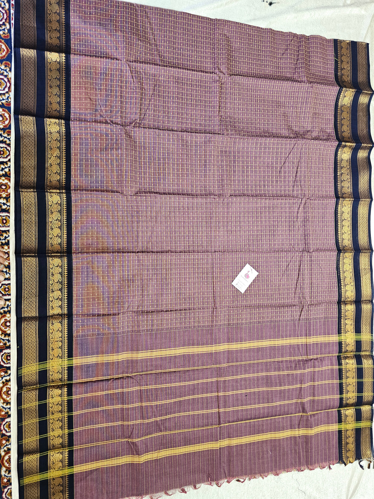 Dark Purple with Navy Blue Lakshadeepam Pattern Kanchi Cotton Sarees