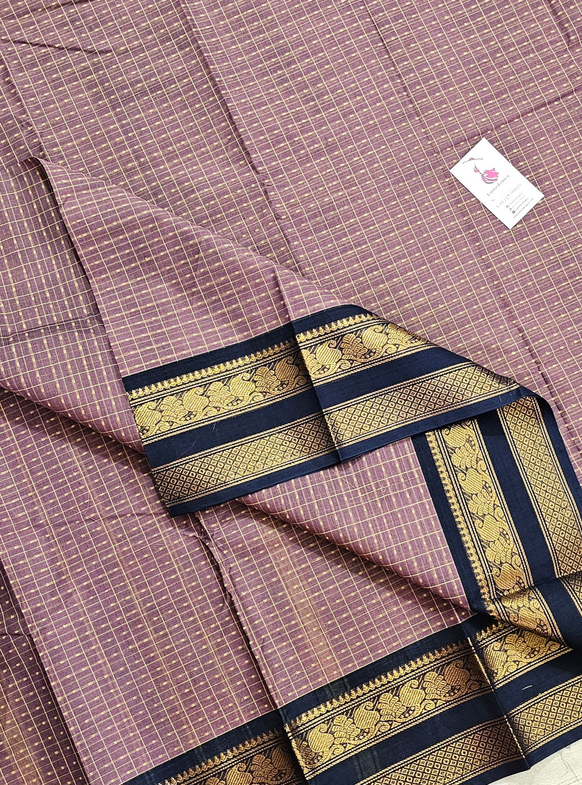 Dark Purple with Navy Blue Lakshadeepam Pattern Kanchi Cotton Sarees