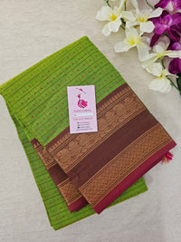 Green with Pink Lakshadeepam Pattern Kanchi Cotton Sarees