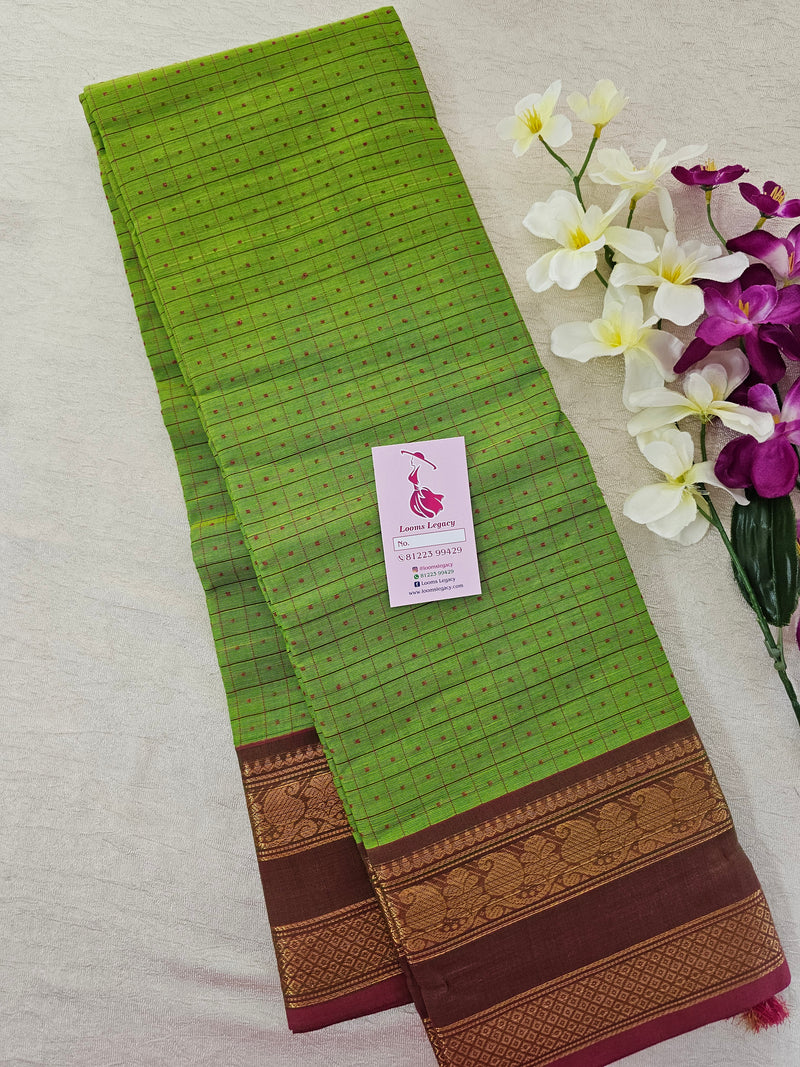 Green with Pink Lakshadeepam Pattern Kanchi Cotton Sarees