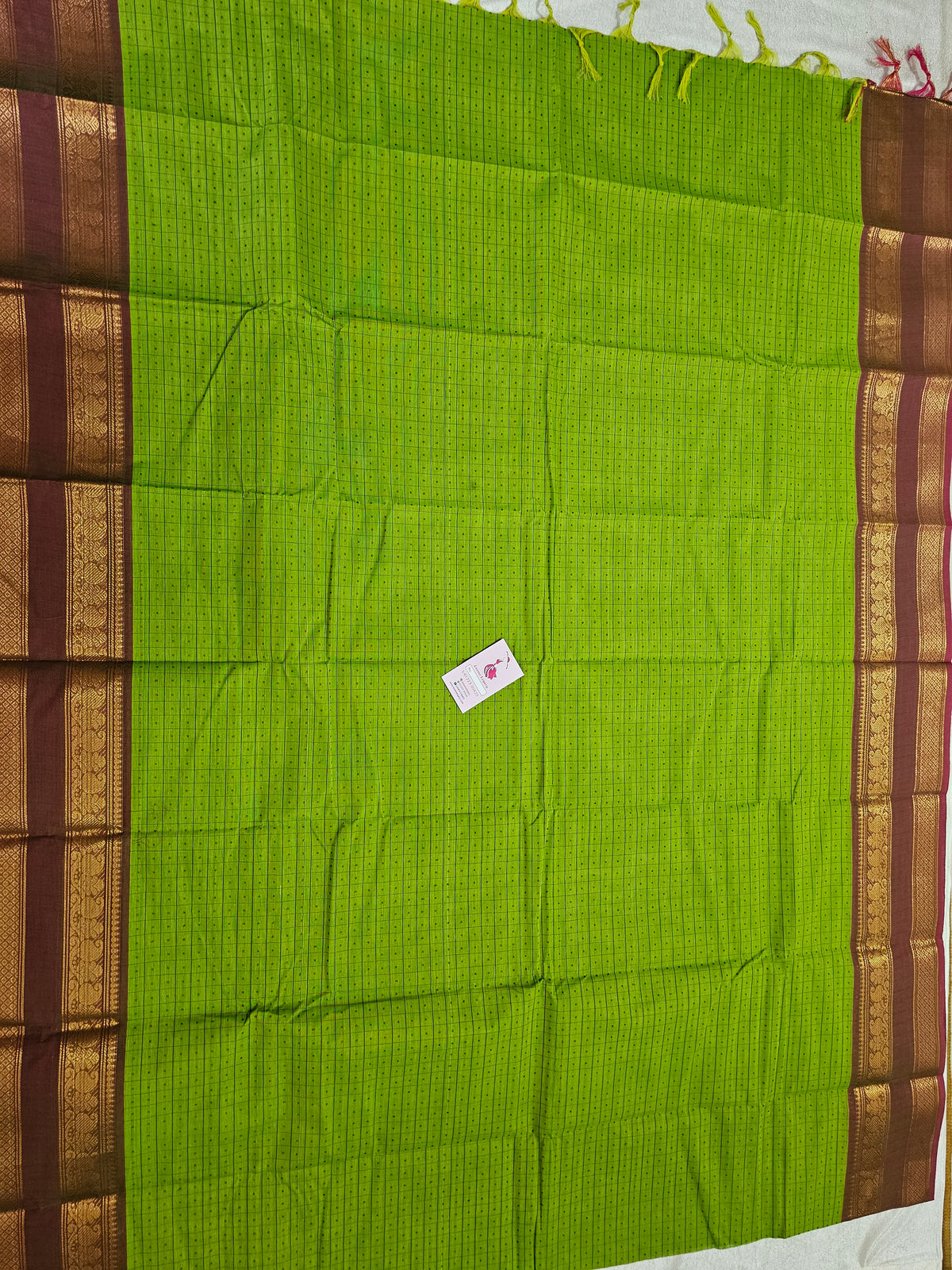 Green with Pink Lakshadeepam Pattern Kanchi Cotton Sarees