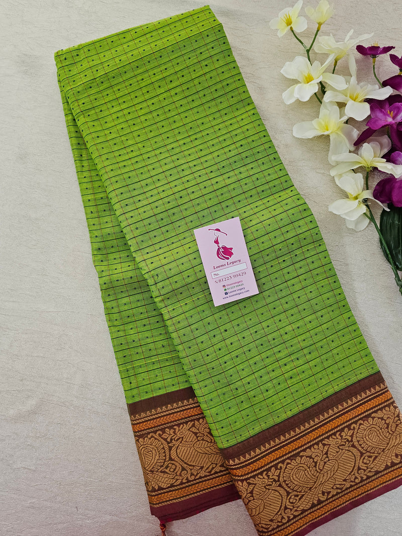 Green with Pink Lakshadeepam Pattern Kanchi Cotton Sarees