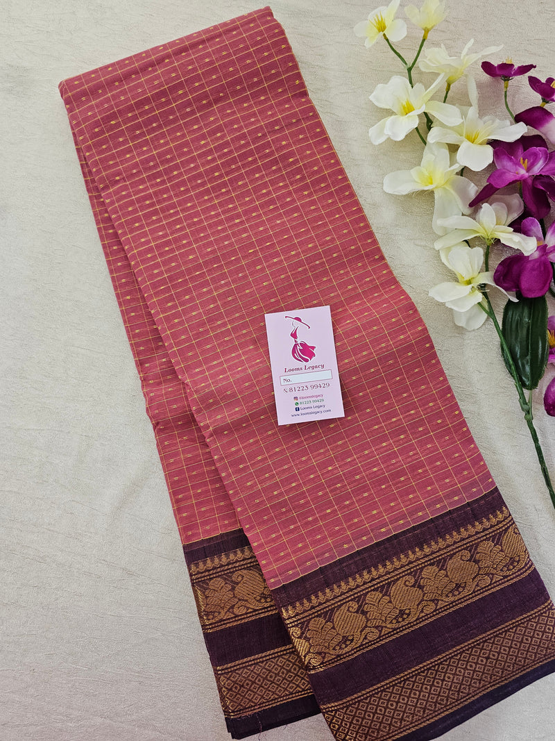 Onion Pink with Purple Lakshadeepam Pattern Kanchi Cotton Sarees