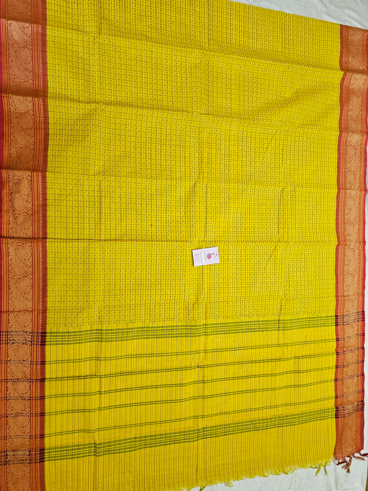 Yellow with Orange Lakshadeepam Pattern Kanchi Cotton Sarees